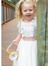 Puff Short Sleeves Ivory Cotton Flower Girl Dress With Frills